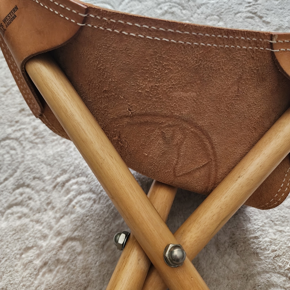 Vintage Leather Tripod Stool with Horse Design Hand Tooled - Picture 4 of 12